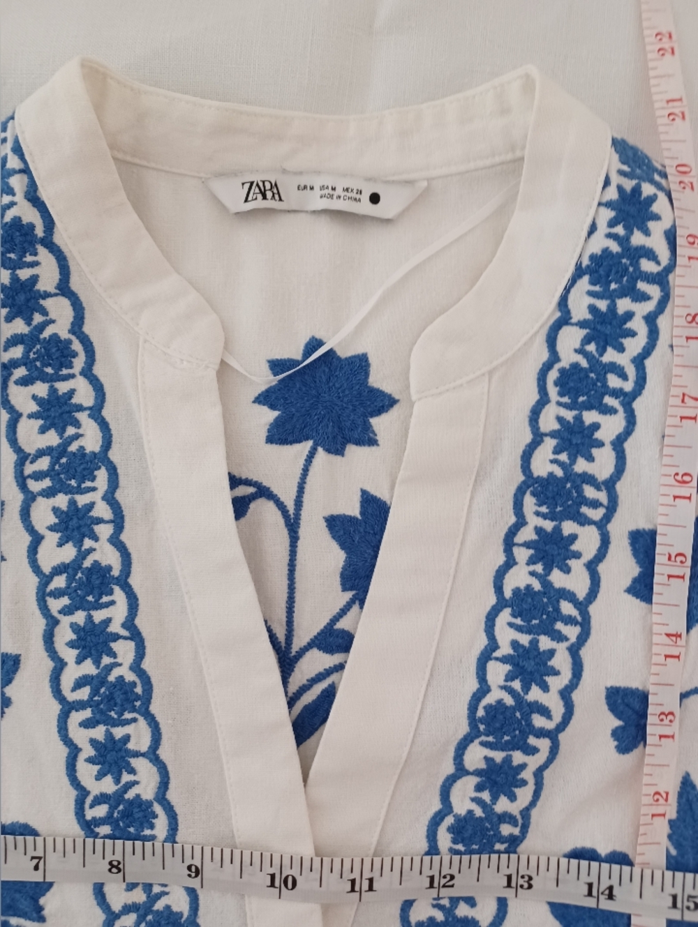 Zara Embroidered Floral Jacket Blue White Contrast Boho Top- Size M - Picture 4 of 5